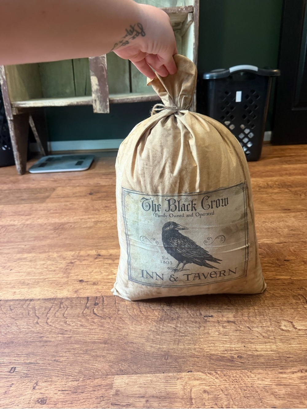 The Black Crow Inn & Tavern Decorative Burlap Bag - Tan